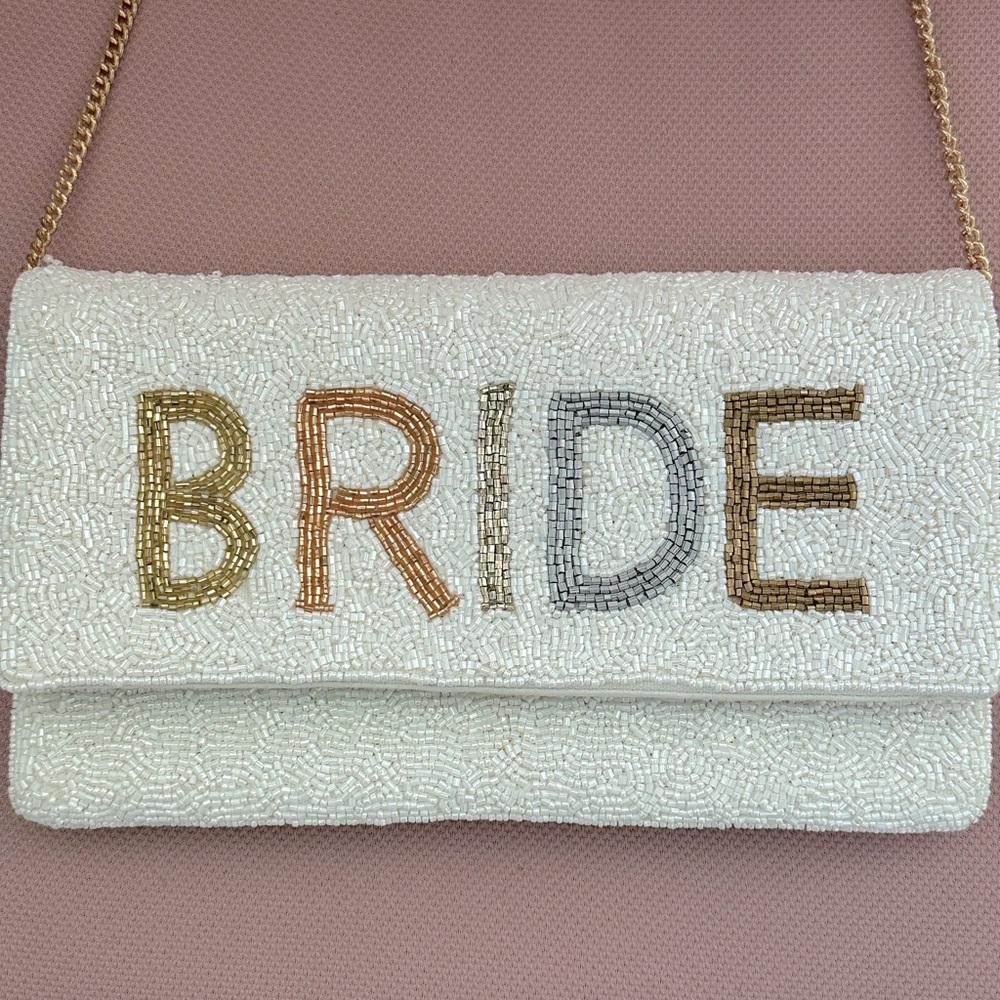 Beaded Bride Clutch - White and Gold